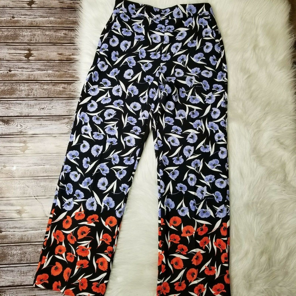 Ann Taylor Pants 6 Wide Leg Floral High Rise Blue Red Tailored - Picture 4 of 8